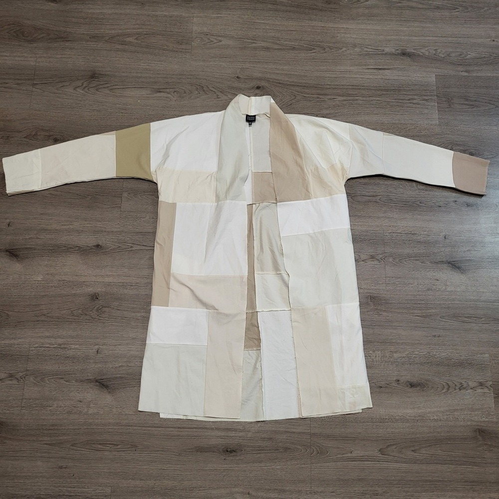 EILEEN FISHER‎ Resewn Patchwork Kimono Jacket Cardigan Neutral Colorblock Size M